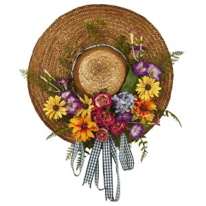 Summer Wreaths & Garlands | Mixed Flower Hat Wreath Artificial Wreaths Artificial Wreaths