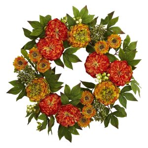 Summer Wreaths & Garlands | 24" Peony and Mum Wreath Artificial Wreaths Artificial Wreaths