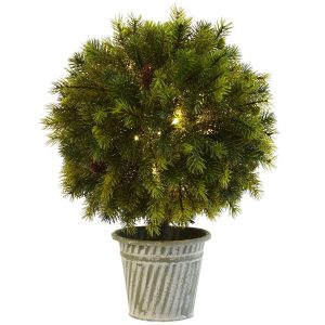 Topiary Trees | 18" Pine Ball in Iron Top Artificial Plants Floor Plants