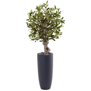 Topiary Trees | 3.5' Olive Tree in Gray Cylinder Planter Artificial Trees Olive Tree Collection