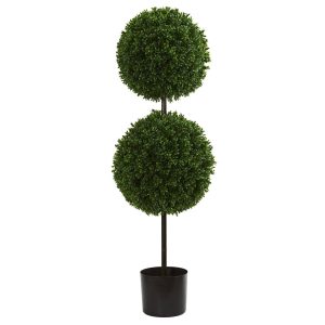 Topiary Trees | 3.5’ Boxwood Double Ball Artificial Topiary Tree UV Resistant (Indoor/Outdoor) Artificial Trees Topiary Trees