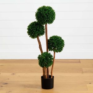 Topiary Trees | 3' Boxwood Topiary Tree UV Resistant (Indoor/Outdoor) Artificial Trees Topiary Trees