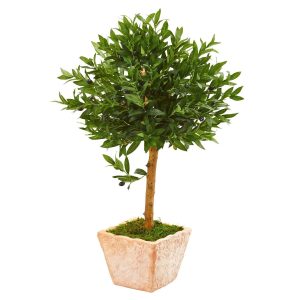 Topiary Trees | 3' Olive Topiary Artificial Tree in Terra Cotta Planter(Indoor/Outdoor) Artificial Trees Olive Tree Collection