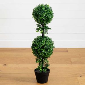 Topiary Trees | 34" Boxwood Double Ball Topiary Artificial Tree (Indoor/Outdoor) Artificial Trees Topiary Trees