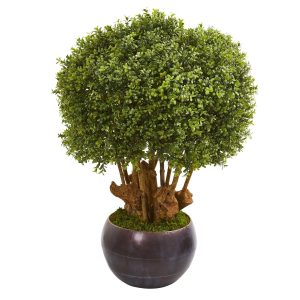 Topiary Trees | 38" Boxwood Artificial Topiary Tree in Decorative Bowl (Indoor/Outdoor) Artificial Trees Topiary Trees