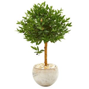 Topiary Trees | 38" Olive Topiary Artificial Tree in Bowl Planter(Indoor/Outdoor) Artificial Trees Olive Tree Collection