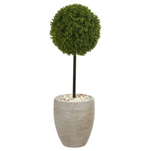 Topiary Trees | 3’ Boxwood Ball Topiary Artificial Tree in Oval Planter UV Resistant (Indoor/Outdoor) Artificial Trees Topiary Trees