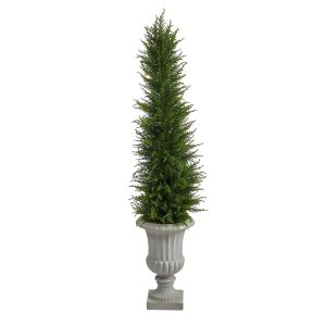 Topiary Trees | 4.5’ Cypress Artificial Tree in Decorative Urn UV Resistant (Indoor/Outdoor) Artificial Trees Topiary Trees