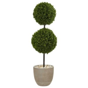 Topiary Trees | 4' Boxwood Double Ball Topiary Artificial Tree in Oval Planter (Indoor/Outdoor) Artificial Trees Topiary Trees