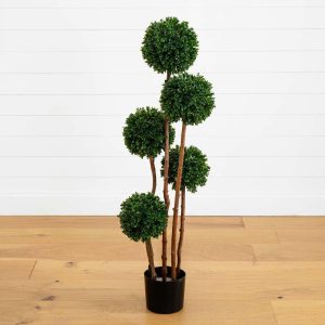 Topiary Trees | 4' Boxwood Five Ball Topiary UV Resistant (Indoor/Outdoor) Artificial Trees Topiary Trees