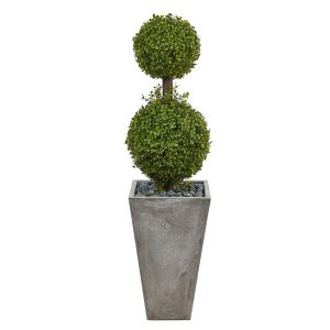 Topiary Trees | 4' Double Boxwood Topiary Artificial Tree in Cement Planter (Indoor/Outdoor) Artificial Trees Topiary Trees