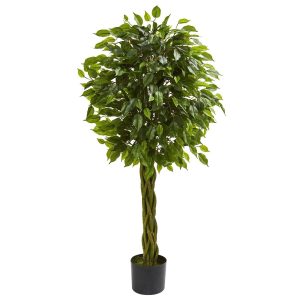 Topiary Trees | 4' Ficus Artificial Tree with Woven Trunk UV Resistant (Indoor/Outdoor) Artificial Trees Ficus Trees