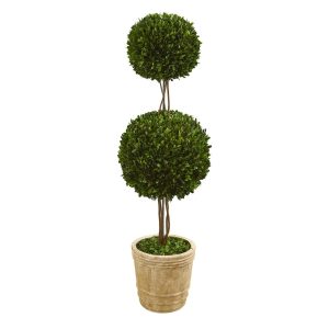 Topiary Trees | 4' Preserved Boxwood Double Ball Topiary Tree in Planter Artificial Trees Other Varieties