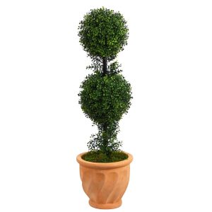 Topiary Trees | 40" Boxwood Double Ball Topiary Artificial Tree in Terra-Cotta Planter (Indoor/Outdoor) Artificial Trees Topiary Trees