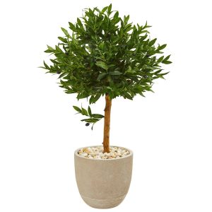 Topiary Trees | 40" Olive Topiary Artificial Tree in Sand Stone Planter(Indoor/Outdoor) Artificial Trees Olive Tree Collection