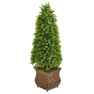 Topiary Trees | 41" Eucalyptus Cone Topiary Artificial Tree in Classic Planter (Indoor/Outdoor) Artificial Trees Topiary Trees