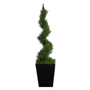 Topiary Trees | 44" Cypress Spiral Topiary Artificial Tree in Black Metal Planter Artificial Trees Topiary Trees