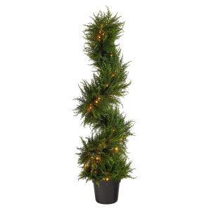 Topiary Trees | 45" Spiral Cypress Artificial Tree with 80 Clear LED Lights UV Resistant (Indoor/Outdoor) Artificial Trees Topiary Trees