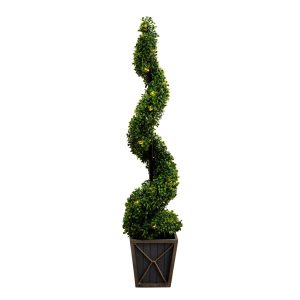 Topiary Trees | 45" UV Resistant Artificial Boxwood Spiral Topiary Tree with LED Lights in Decorative Planter (Indoor/Outdoor) Artificial Trees Topiary Trees