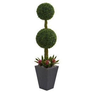 Topiary Trees | 5' Double Boxwood Ball Topiary Artificial Tree in Slate Planter (Indoor/Outdoor) Artificial Trees Topiary Trees