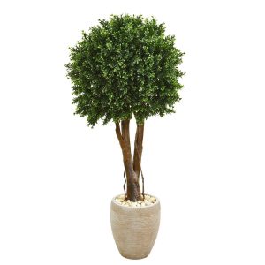 Topiary Trees | 52" Boxwood Artificial Topiary Tree in Planter(Indoor/Outdoor) Artificial Trees Topiary Trees