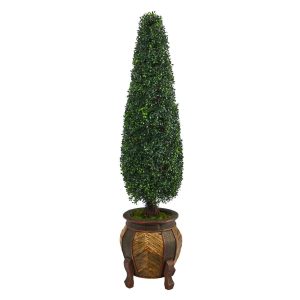 Topiary Trees | 59" Boxwood Topiary Artificial Tree in Decorative Planter (Indoor/Outdoor) Artificial Trees Topiary Trees