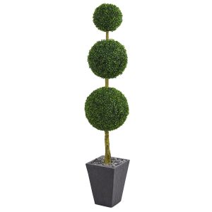 Topiary Trees | 6' Boxwood Triple Ball Topiary Artificial Tree in Slate Planter(Indoor/Outdoor) Artificial Trees Topiary Trees