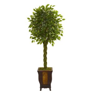 Topiary Trees | 6' Braided Ficus Artificial Tree in Decorative Planter Artificial Trees Ficus Trees