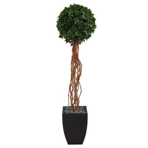 Topiary Trees | 64" English Ivy Single Ball Artificial Topiary Tree in Black Planter (Indoor/Outdoor) Artificial Trees Topiary Trees