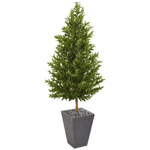 Topiary Trees | 67" Olive Cone Topiary Artificial Tree in Slate Planter (Indoor/Outdoor) Artificial Trees Olive Tree Collection