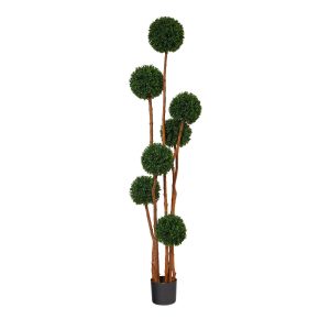 Topiary Trees | 6’ Boxwood Ball Topiary Artificial Tree with Natural Trunk UV Resistant (Indoor/Outdoor) Artificial Trees Topiary Trees