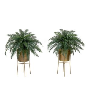 Trees with Planters | 34" Artificial River Fern Plant in Metal Planter with Stand DIY KIT – Set of 2 Artificial Plants Ferns