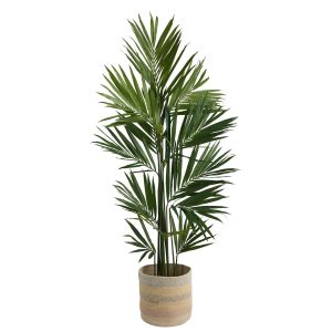 Trees with Planters | 7' Kentia Artificial Palm in Handmade Natural Cotton Multicolored Woven Planterr Artificial Palm Trees Artificial Palm Trees