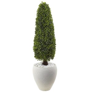 Trees with Planters | Boxwood Topiary with White Planter UV Resistant (Indoor/Outdoor) Artificial Plants Plants in Decorative Planter