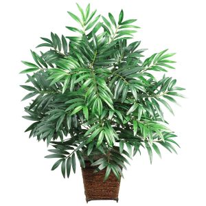 Desk Plants | Bamboo Palm w/Wood Wicker Basket Silk Plant Artificial Plants Desk Plants