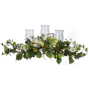 Hydrangeas | Hydrangea Triple Candle Holder Centerpiece Cream Artificial Flowers Cream