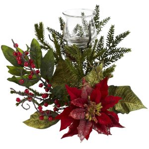 Poinsettias | Poinsettia Candle Holder Artificial Flowers Poinsettias