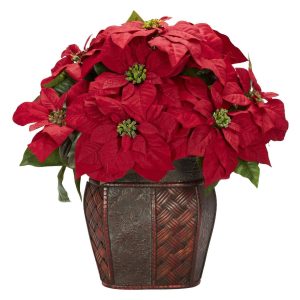 Poinsettias | Poinsettia Decorative Vase Silk Arrangement Artificial Flowers Poinsettias