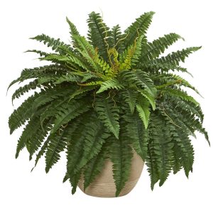 Ferns | 22" Boston Fern Artificial Plant in Sandstone Planter Artificial Plants Desk Plants