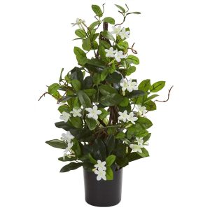 Floor Plants | 24" Stephanotis Artificial Climbing Plant White Artificial Plants Desk Plants