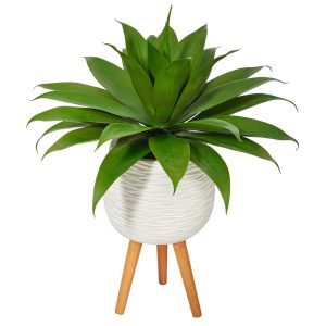 Floor Plants | 33" Agave Succulent Artificial Plant in White Planter with Stand Artificial Plants Floor Plants