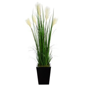 Floor Plants | 4.5' Wheat Plum Grass Artificial Plant in Black Metal Planter Artificial Plants Floor Plants