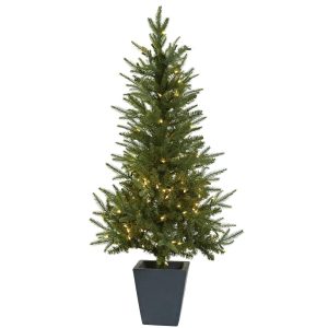 Artificial Christmas Trees | 4.5' Christmas Tree Clear Lights & Decorative Planter Artificial Christmas Trees Artificial Christmas Trees