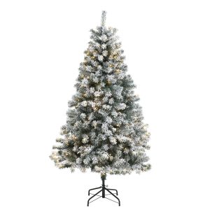 Artificial Christmas Trees | 6' Flocked Rock Springs Spruce Artificial Christmas Tree with 250 Clear LED Lights Artificial Christmas Trees Artificial Christmas Trees