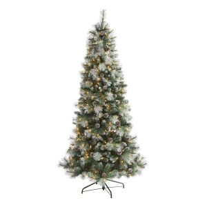 Artificial Christmas Trees | Frosted Tip British Columbia Mountain Pine Artificial Christmas Tree with 400 Clear Lights, Pine Cones and 882 Bendable Branches Artificial Christmas Trees Artificial Christmas Trees