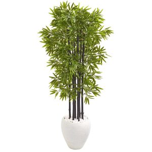 Bamboo Trees | 5' Bamboo Artificial Tree with Black Trunks in White Planter (Indoor/Outdoo) Artificial Trees Bamboo Trees