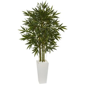 Bamboo Trees | 6' Bamboo Artificial Tree in White Tower Planter Artificial Trees Bamboo Trees