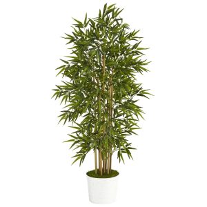 Bamboo Trees | 64" Bamboo Artificial Tree in White Tin Planter Artificial Trees Bamboo Trees