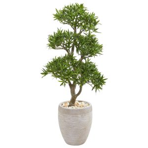 Bonsai Trees | 43" Bonsai Styled Podocarpus Artificial Tree in Sandstone Planter Artificial Trees Bonsai Trees