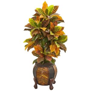 Floor Plants | 44" Croton Artificial Plant in Decorative Planter(Real Touch) Artificial Plants Croton Trees